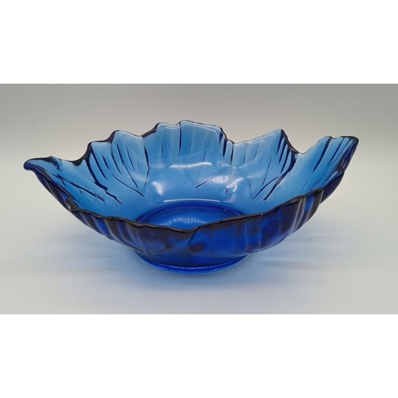 Cobalt Blue Recycled Art Glass Bowl Centerpiece Arrows Leaf - Picture 1 of 9